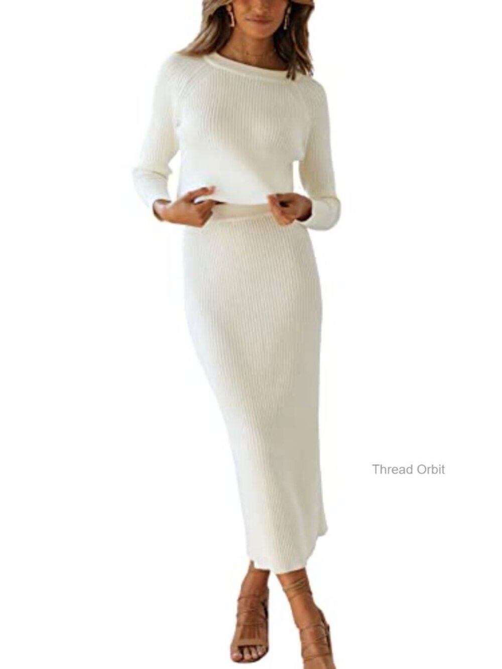 2 Piece Sweater Set Crop Top Knit Maxi Skirt Outfit